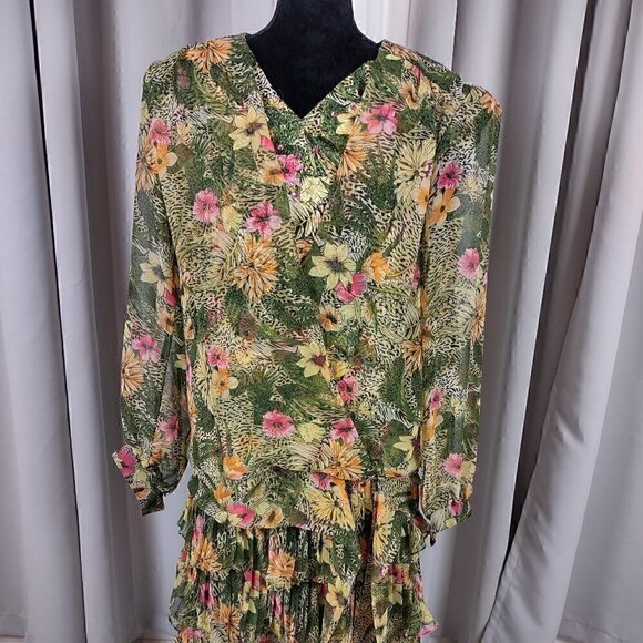 Jo Hanna York by Joan Davis Green Floral Print Skirt & Top 2Pc Set. Size 16 - Picture 1 of 15